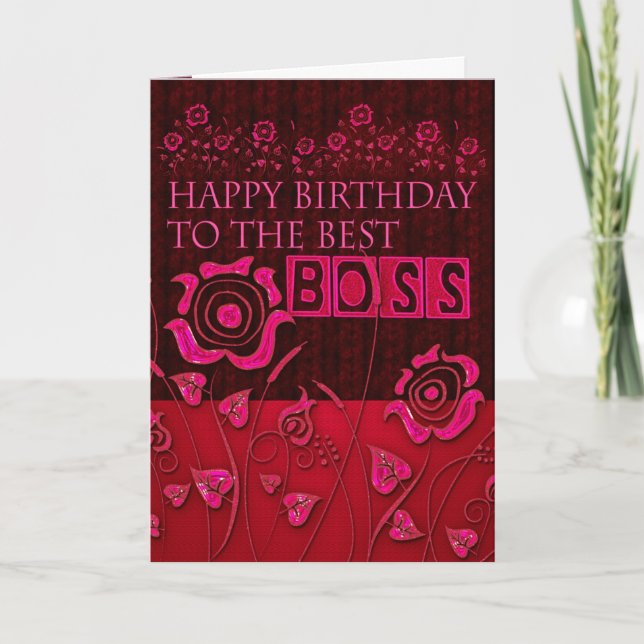 Boss pink floral  birthday card (Front)