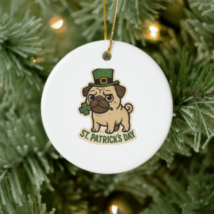 Boss Pug Leprechaun Hat St.Patrick's Day Ceramic Ornament