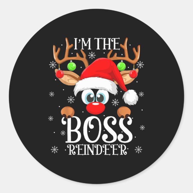 Boss Reindeer Christmas Family Matching Group Funn Classic Round Sticker (Front)