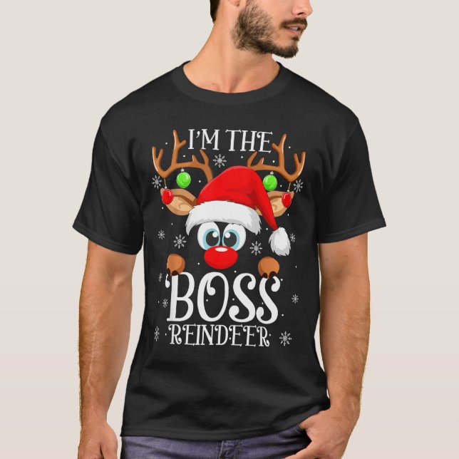 Boss Reindeer Christmas Family Matching Group Funn T-Shirt (Front)