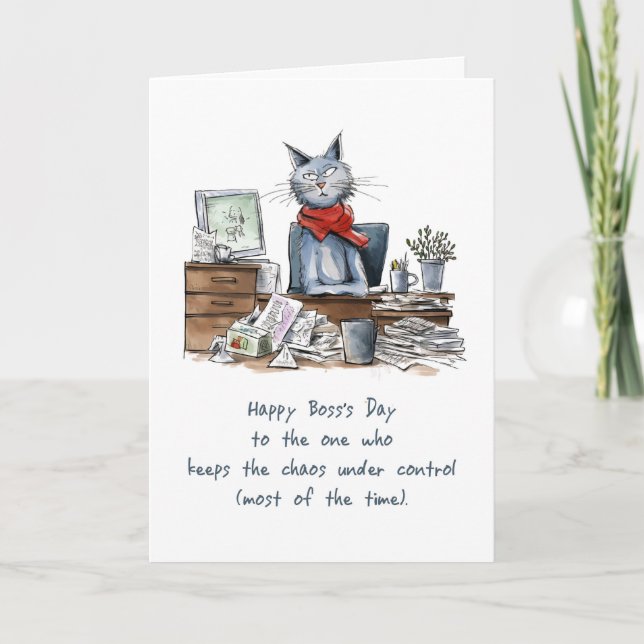 Boss’s Day From Group to Woman Funny Female Cat Card (Front)