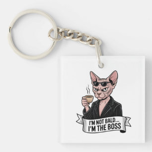 Boss Sphynx Cat Coffee Artwork Key Ring