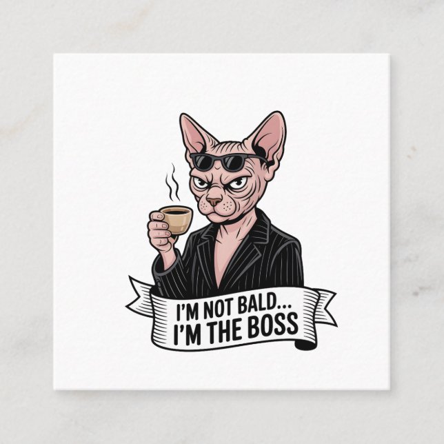 Boss Sphynx Cat Coffee Artwork Square Business Card (Front)