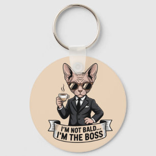 Boss Sphynx Cat Coffee Illustration Key Ring