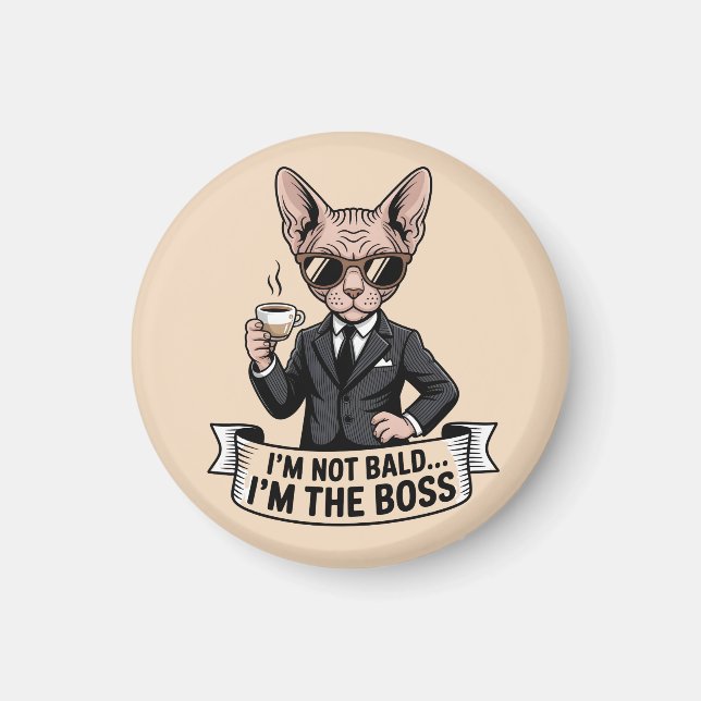 Boss Sphynx Cat Coffee Illustration Magnet (Front)