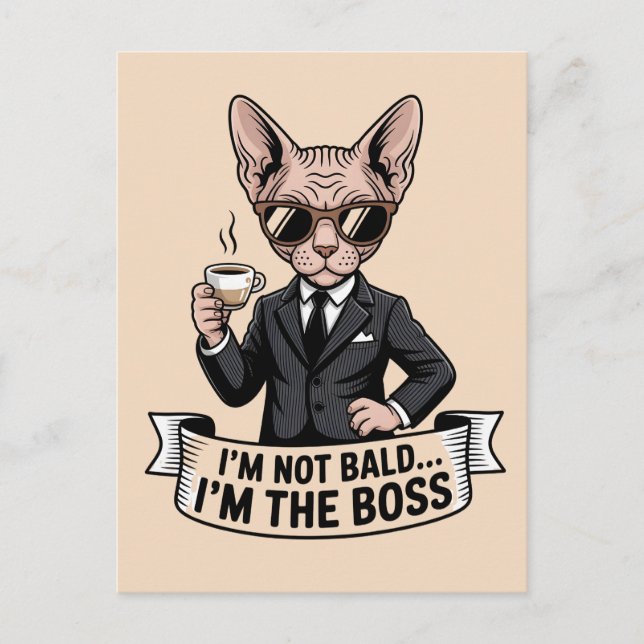 Boss Sphynx Cat Coffee Illustration Postcard (Front)