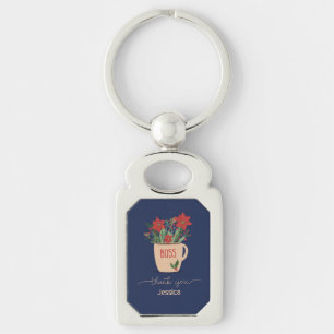 Boss Thank You at Christmas Poinsettias Key Ring