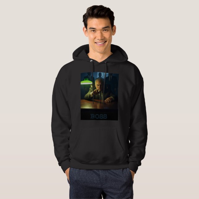 Boss w text men black hooded sweatshirt (Front Full)