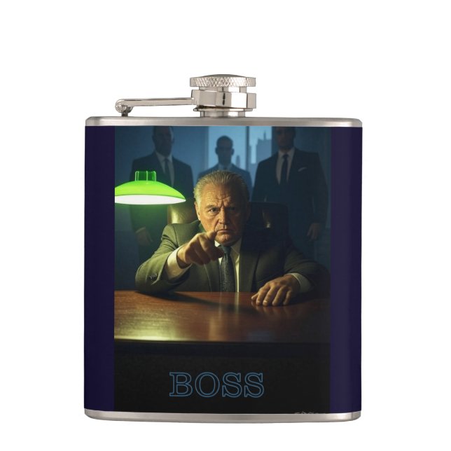 Boss w text wrapped flask (Front)