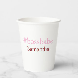 Bossbabe hashtag light pink add name girl boss paper cups