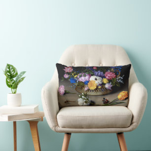 Bosschaert Flower Still Life Insects Dutch Art Lumbar Cushion