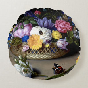Bosschaert Flower Still Life Insects Dutch Art Rou Round Cushion