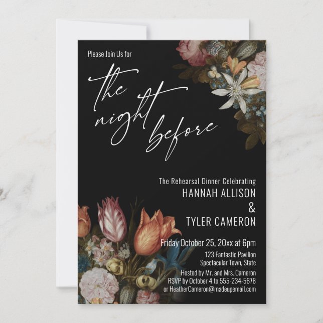 Bosschaert's "Flowers in a Glass" The Night Before Invitation (Front)