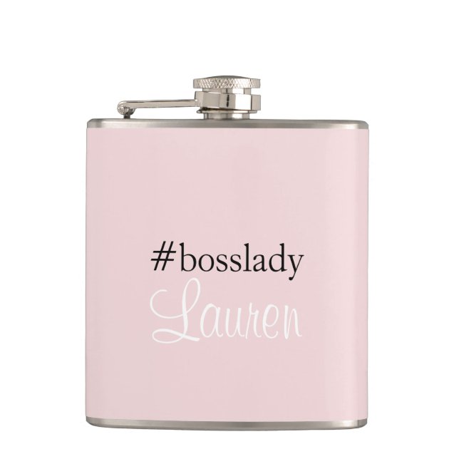 #Bosslady | Pink | Calligraphy | Custom Name Hip Flask (Front)