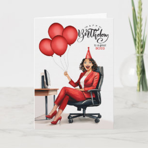 Boss's Birthday Red Businesswoman in an Office Card