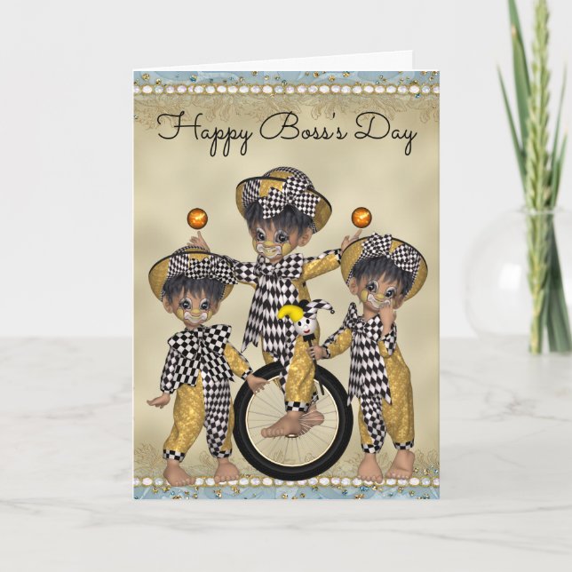 Boss's Day Card with Clown Employees (Front)