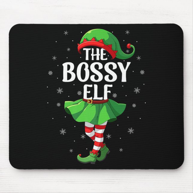 Bossy Elf Christmas Girls Women Elf Squad Xmas Fam Mouse Pad (Front)