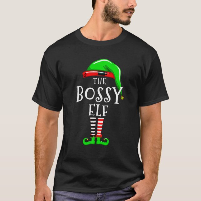 Bossy Elf Family Matching Christmas Group Pajama M T-Shirt (Front)