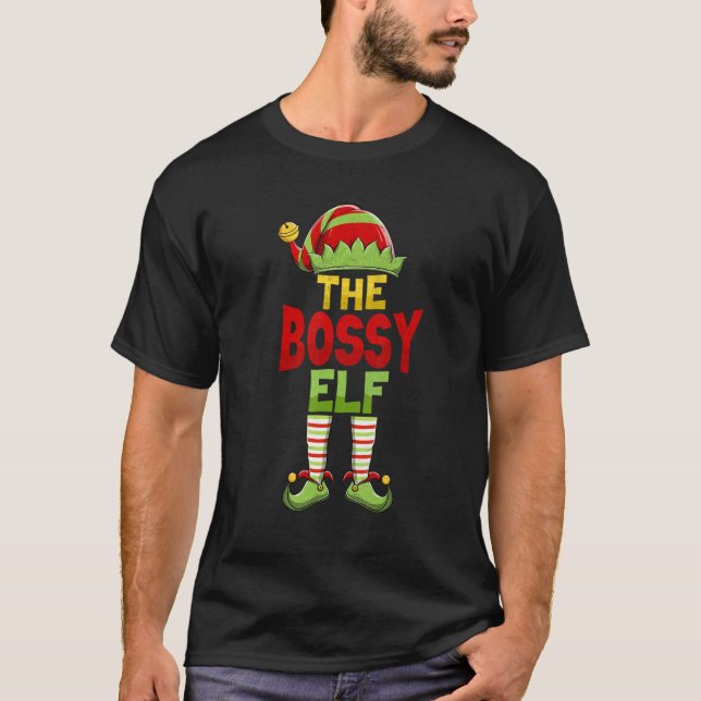 Bossy ELF Family Matching Group Christmas Pajamas T-Shirt (Front)