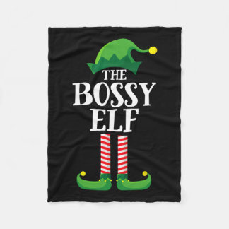 Bossy Elf Matching Family Group Christmas Party Py Fleece Blanket