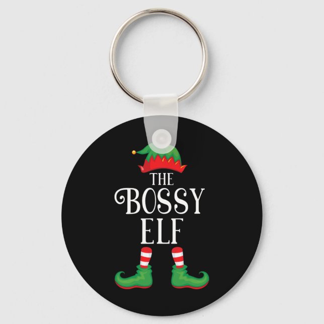 Bossy Elf Matching Group Xmas Funny Family Christm Key Ring (Front)