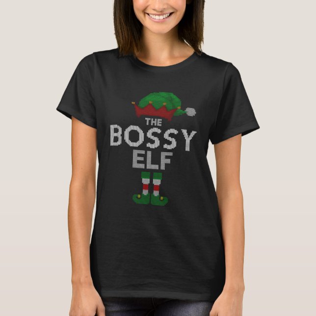 Bossy Elf Ugly Christmas Sweater Xmas Family Match (Front)