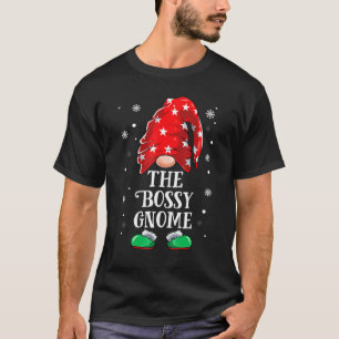 Bossy Gnome Buffalo Plaid Christmas Matching Famil T-Shirt