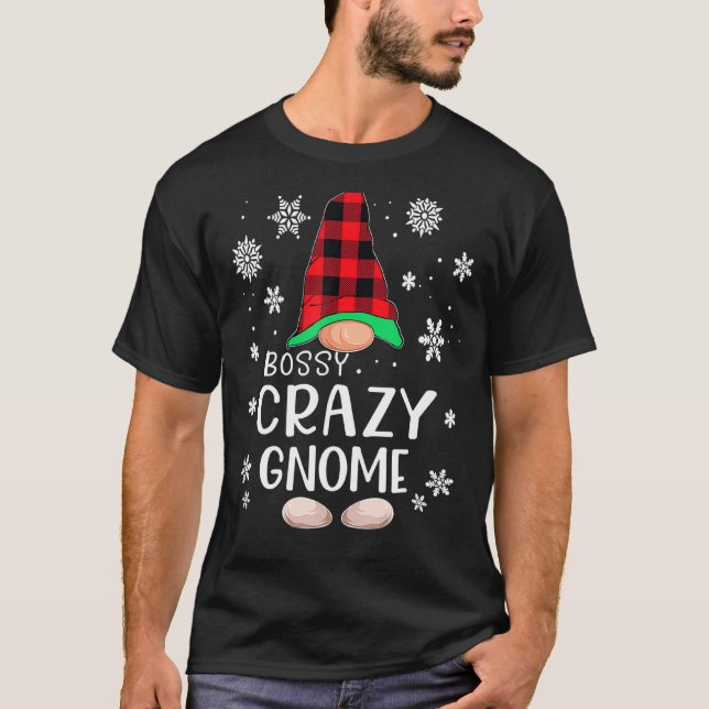 Bossy Gnome Buffalo Plaid Matching Family Christma T-Shirt (Front)