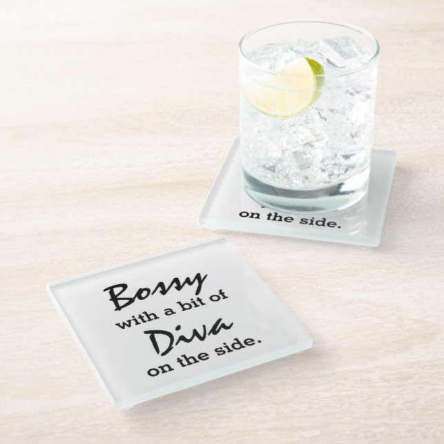 Bossy With A Bit Of Diva Modern Trendy   Glass Coaster (Angled)