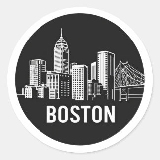 BOSTAN Usa City Skyline Silhouette Classic Round Sticker