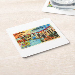 Boston #2 Massachusetts MA Vintage Travel Souvenir Square Paper Coaster