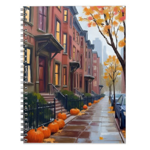 Boston Autumn Brownstones Pumpkin Watercolor Notebook