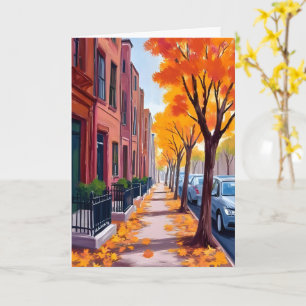 Boston Autumn Fall Foliage Watercolor Card