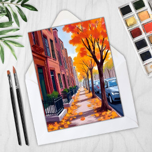 Boston Autumn Fall Foliage Watercolor Card