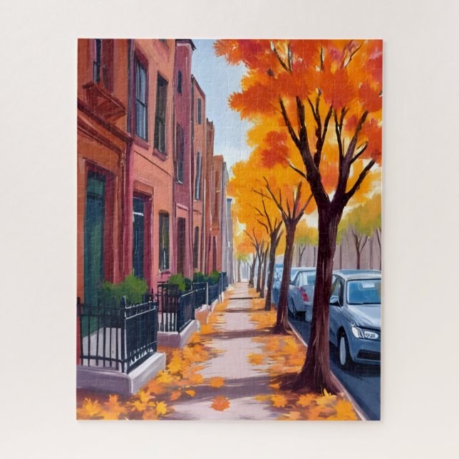 Boston Autumn Fall Foliage Watercolor Jigsaw Puzzle (Vertical)