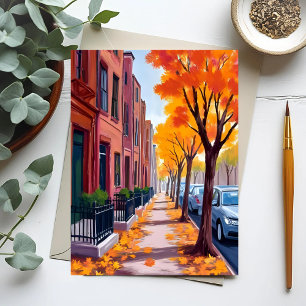 Boston Autumn Fall Foliage Watercolor Postcard