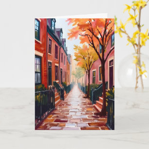 Boston Autumn Watercolor Beacon Hill Massachusetts Card