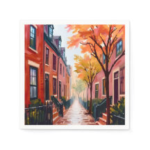 Boston Autumn Watercolor Beacon Hill Massachusetts