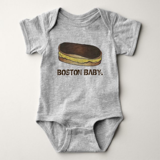 BOSTON BABY Boston Cream Pie Eclair Foodie Pastry Baby Bodysuit (Front)