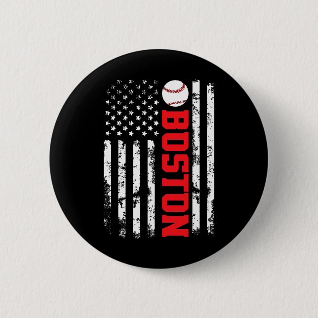Boston Baseball Usa Flag  6 Cm Round Badge (Front)