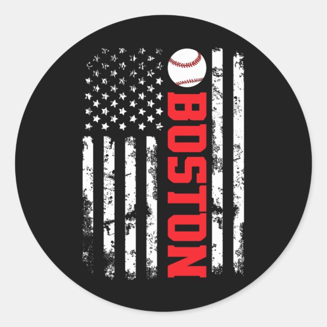Boston Baseball Usa Flag  Classic Round Sticker (Front)