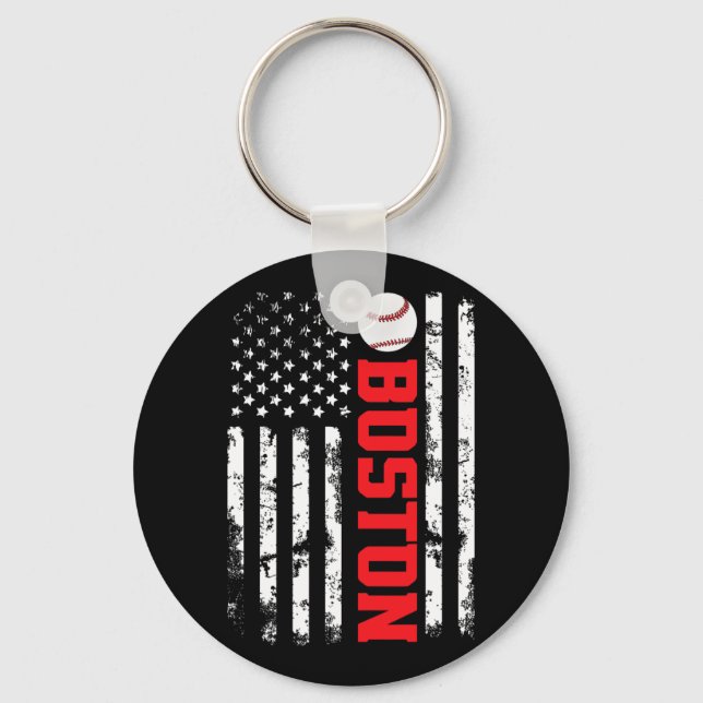 Boston Baseball Usa Flag  Key Ring (Front)