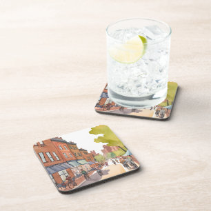 Boston Bike Ride North End Watercolor MA Coaster