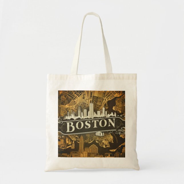 Boston, Boston Massachusetts City Skyline With Map Tote Bag (Front)