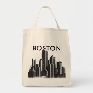 Boston, Boston Massachusetts City Skyline With Map Tote Bag