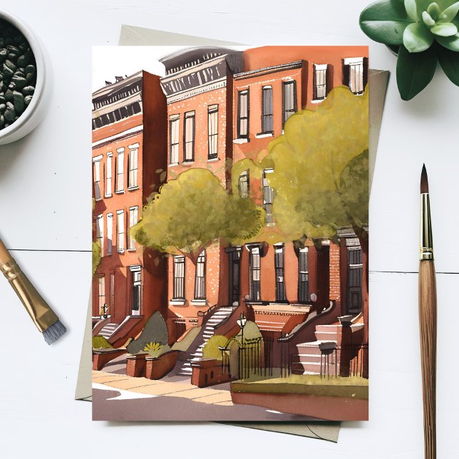 Boston Brownstones | Beacon Street Watercolor Postcard (Creator Uploaded)