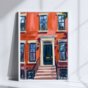Boston Brownstones Massachusetts Watercolor Art Poster