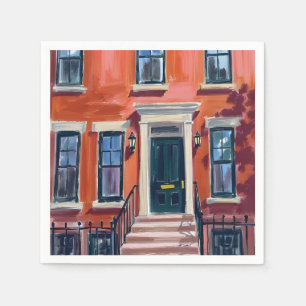Boston Brownstones Massachusetts Watercolor Napkin