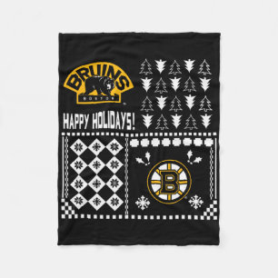 Boston Bruins Ugly Christmas Holiday Sweater  Fleece Blanket