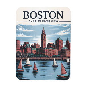Boston Charles River Sailboats City Skyline Travel Magnet